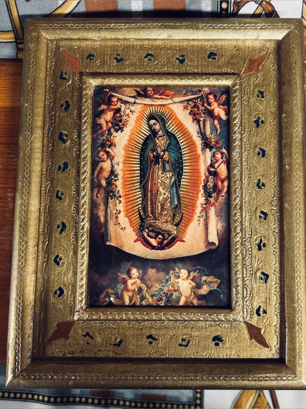 Beautiful Vintage Gold-Framed Religious Wall Art - Our Lady of Guadalupe